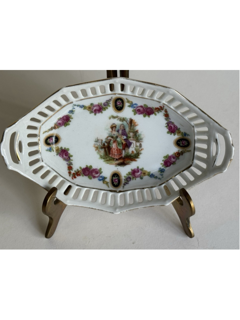 Antique Reticulated German Porcelain Dish, Decorative Tray Or Bowl - 5”